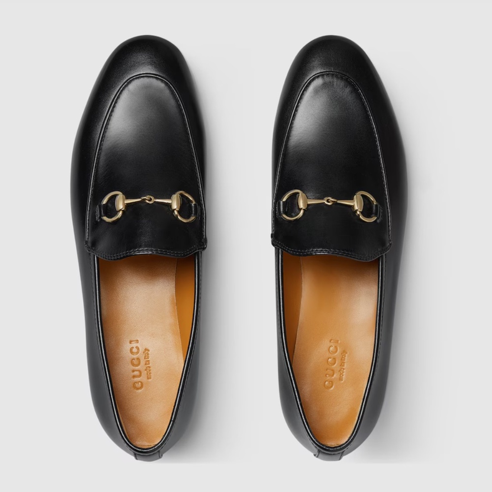 Gucci Jordaan Black Leather Loafers Size 37.5